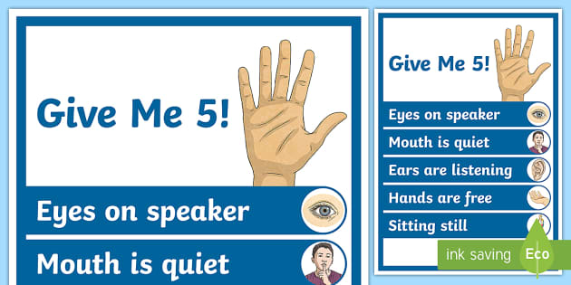 Template For Give Me 5 For Classroom Free Printable