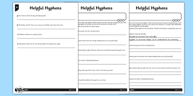 helpful hyphens differentiated worksheet worksheet pack