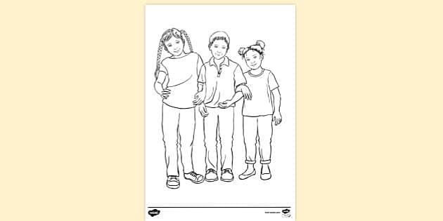 FREE! - Three Children Linked Arms Colouring Sheet | Colouring Sheets