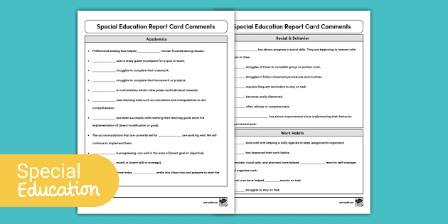 report card comments special education