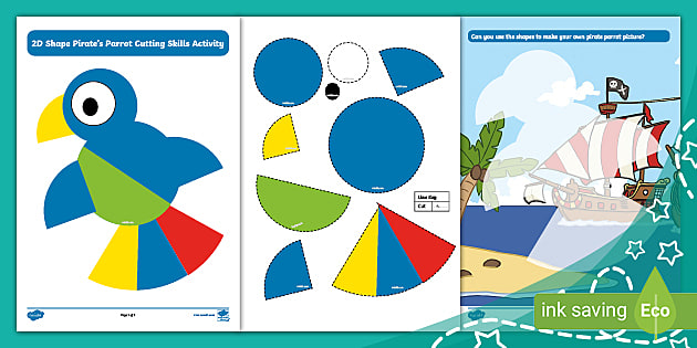 Parts of a Circle: Pirate's Parrot Cutting Skills Activity (Ages 5 - 7)