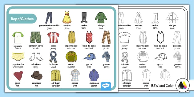 Clothes Word Mat in Spanish/English, ELL Resource