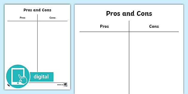 Pros and Cons Template List Teaching Resources Twinkl