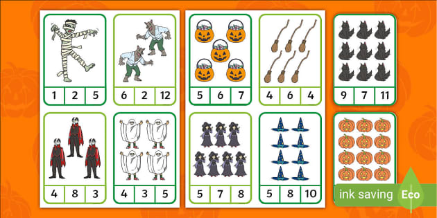 Halloween Number Peg Cards (1-12) (teacher made) - Twinkl