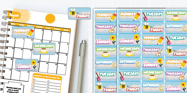 Printable Planner Date & Day of the Week Stickers Bullet Journal 