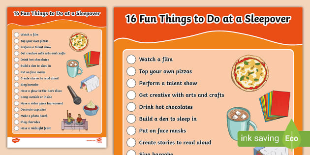 Fun Things To Do At A Sleepover Checklist Teacher Made
