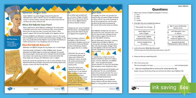 UKS2 Ancient Egyptian Queen Nefertiti Differentiated Reading Comprehension