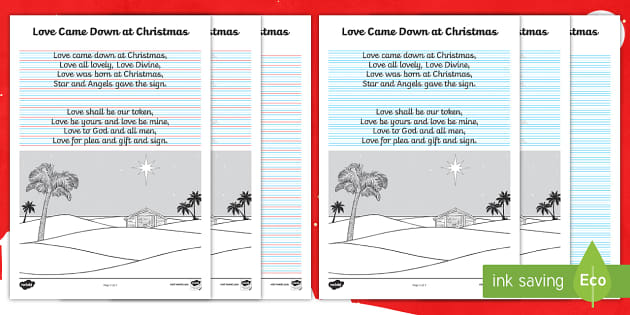 Love Came Down at Christmas Handwriting Practice Worksheet / Worksheet