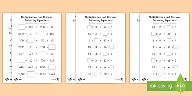 lks2 multiplication and division balancing problems differentiated worksheet