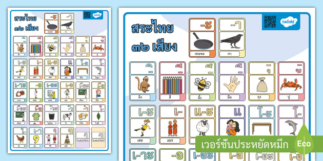 สื่อการสอนสระไทย - รูปภาพ สระในภาษาไทย 32 เสียง 21 รูป