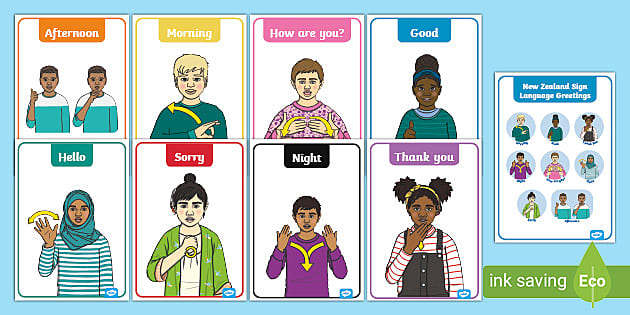 New Zealand Sign Language Greetings Display Posters - Twinkl
