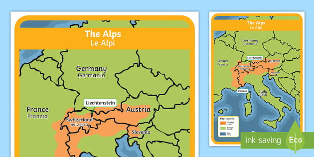 The Alps Map English/Italian (teacher made) - Twinkl