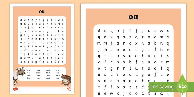 Phonics　Differentiated　Wordsearch　'oa'　Words　Phonics