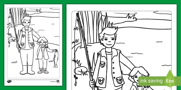 Boy Catches a Fish coloring page