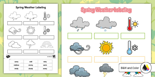 Spring Weather Labeling Worksheet (Teacher-Made) - Twinkl