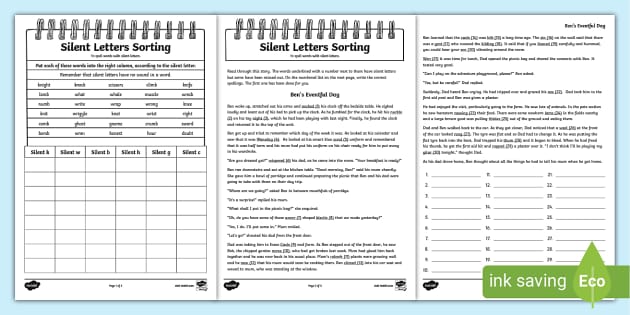 Silent Letters and Silent Consonant Words Worksheet | Twinkl