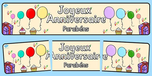 French Happy Birthday Display Banner Portuguese Translation