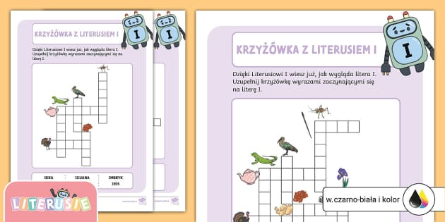 Krzyżówka z Literusiem I | Piszemy wyrazy na literę I