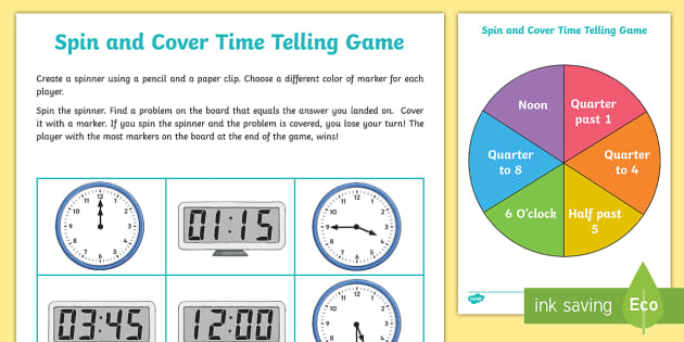 Spin and Cover Time Telling Game (Teacher-Made) - Twinkl
