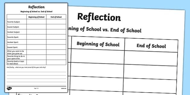 Reflection Writing Worksheet / Worksheet, Worksheet - Twinkl