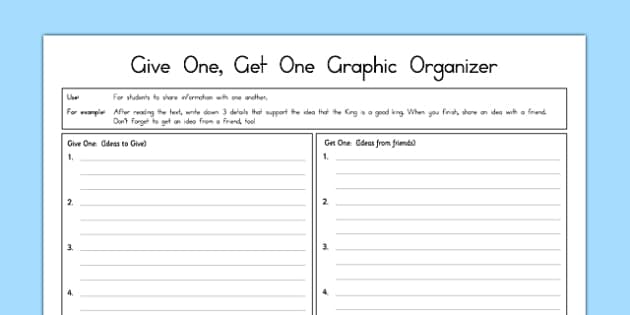 Give One Get One Graphic Organizer US Resources Teamwork