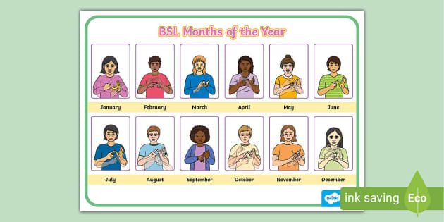 Bsl Months Of The Year Word Mat Twinkl Sign Language 