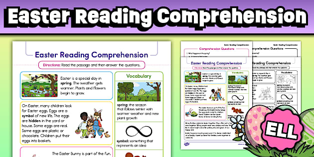 Easter Reading Passage Comprehension Worksheet for ELL