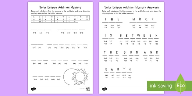 Solar Eclipse Addition Mystery Worksheet / Worksheet