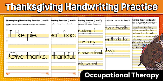 Thanksgiving Handwriting Practice on Highlighted Writing Paper for OT