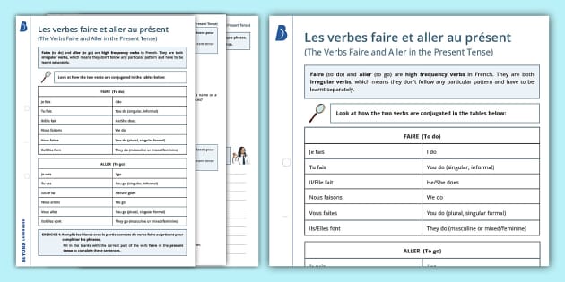 French: Aller and Faire Worksheet (teacher made) - Twinkl