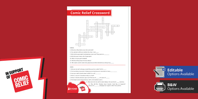 FREE Comic Relief English Crossword Comic Relief 2022 Beyond