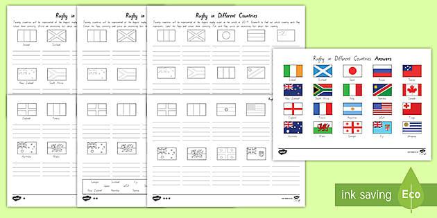 Flag Rugby Notes Rugby in Different Countries - Flag Worksheet