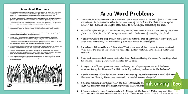 area word problems worksheet math resource twinkl