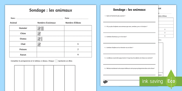 Feuille D Activites Sondage Sur Les Animaux Twinkl