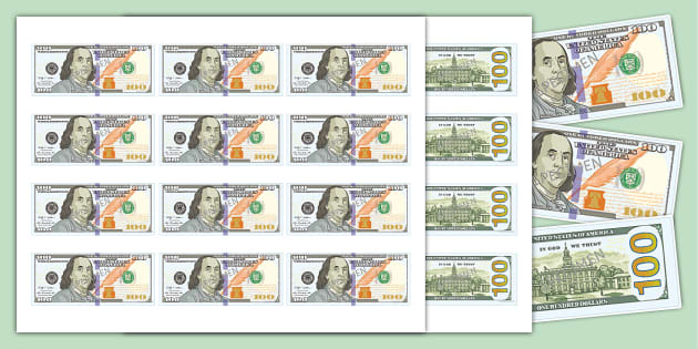 Printable $100 Bill Resource for Kids Twinkl USA Twinkl
