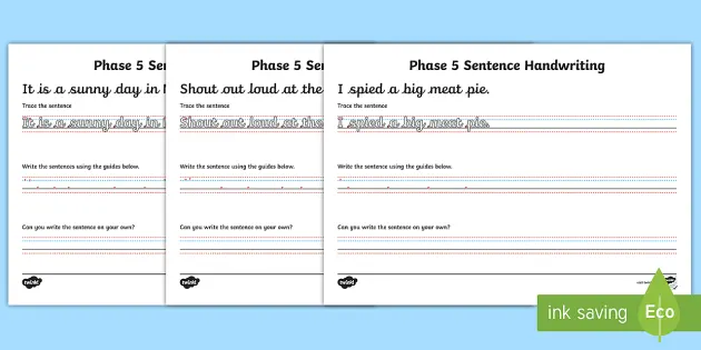 Handwriting Practise Sentence Sheets Phase 5 Words