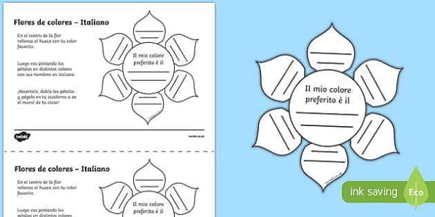 Ficha de actividad Flores de colores - italiano