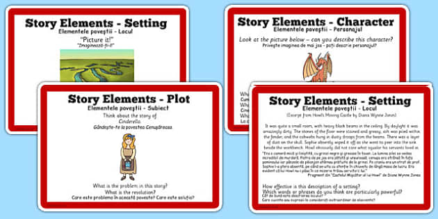 Guided Reading Skills Task Cards Story Elements Romanian Translation