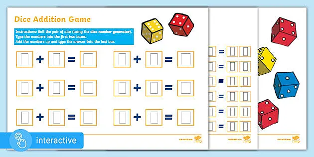 ð Interactive PDF Dice Addition Recording Sheet Game