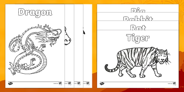 12 Chinese New Year Animals to Colour (teacher made)