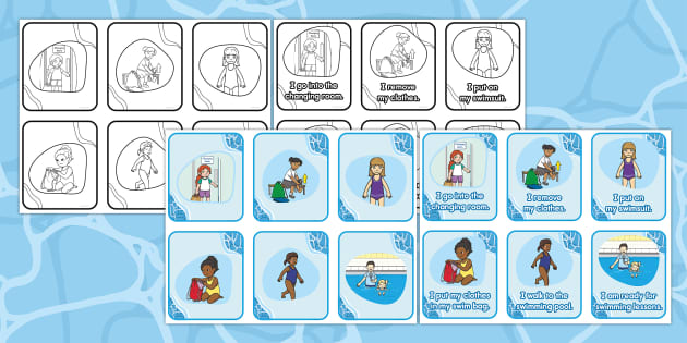 Girls Getting Dressed For Swimming Lessons Sequencing Cards