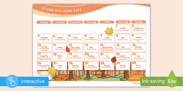 October Play-Along Calendar (2022) (teacher made) - Twinkl