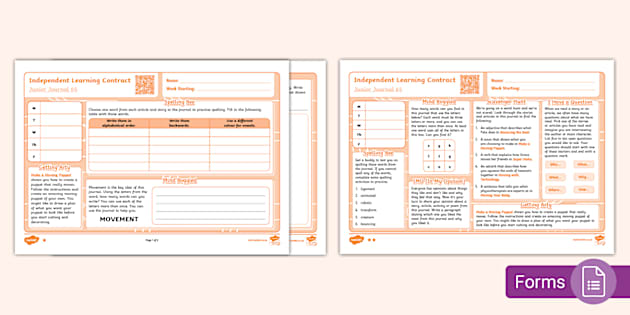 * New * Junior Journal 65 July 2023 Independent Learning Contract