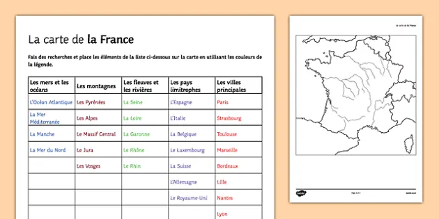 Feuille D Activites Carte Vierge A Remplir