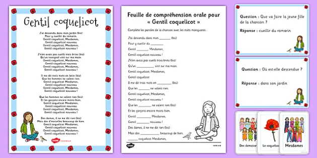 Flashcards Gentil Coquelicot French Teacher Made