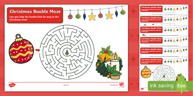 Free Christmas Bauble Maze Activity Worksheets For Kids