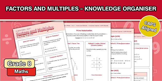 Factors and Multiples Revision Organiser – Grade 8 Maths