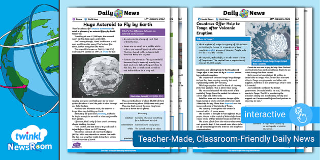 Newsroom Weekly Uks2 Reading Comprehension Pack - 21st January 2022