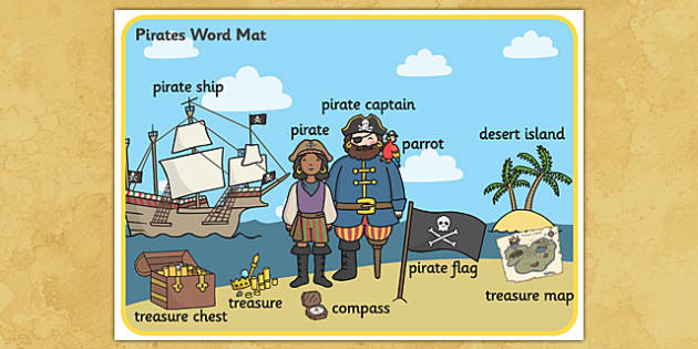 Pirate Scene Vocabulary Mat - ESL Pirate Vocabulary - Twinkl