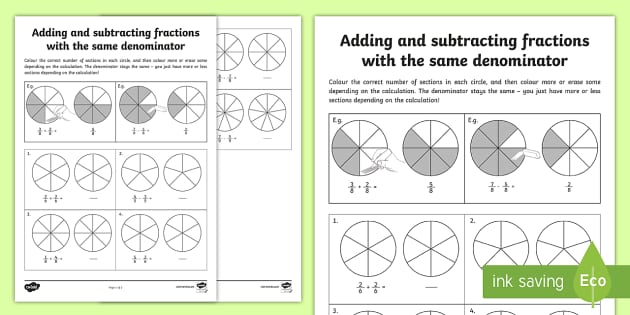 Adding And Subtracting Fractions With The Same Denominator